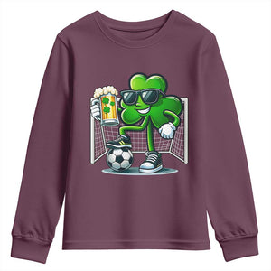 Funny Irish Shamrock Dabbing Soccer Youth Sweatshirt St Patricks Day TS12 Maroon Print Your Wear