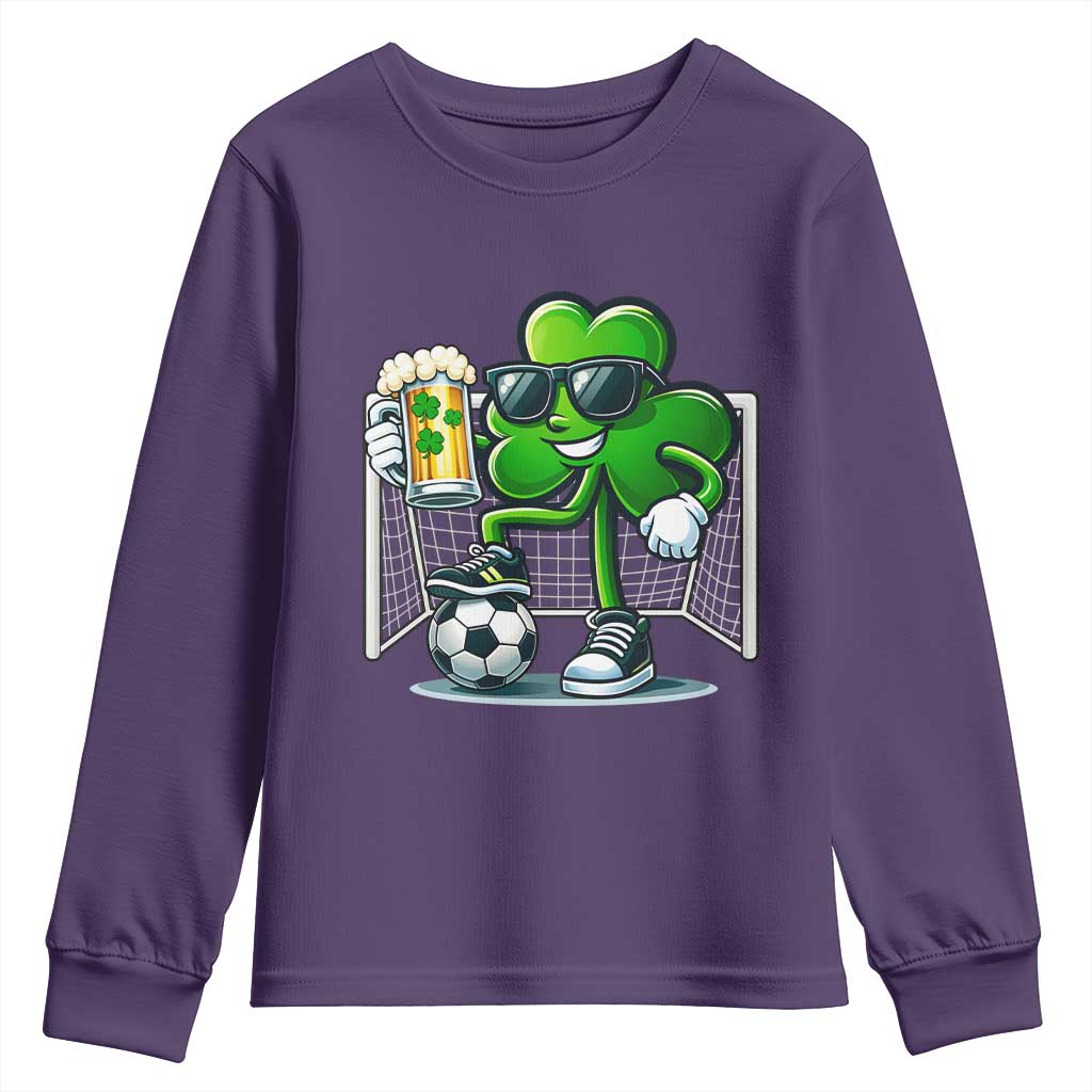Funny Irish Shamrock Dabbing Soccer Youth Sweatshirt St Patricks Day TS12 Purple Print Your Wear