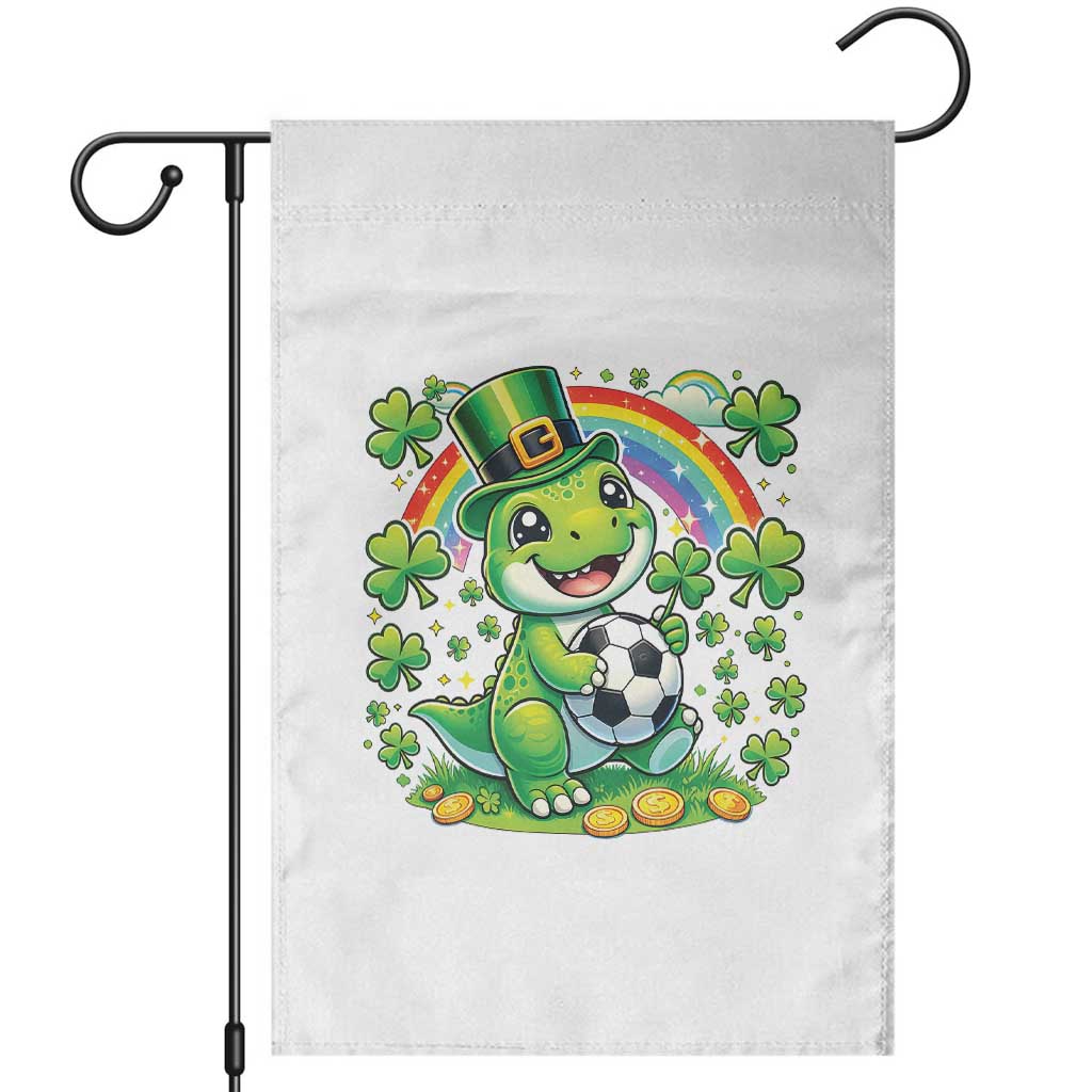 Cute Dinosaur Soccer Player Garden Flag St Patricks Day Dino Lover TS12 White Print Your Wear