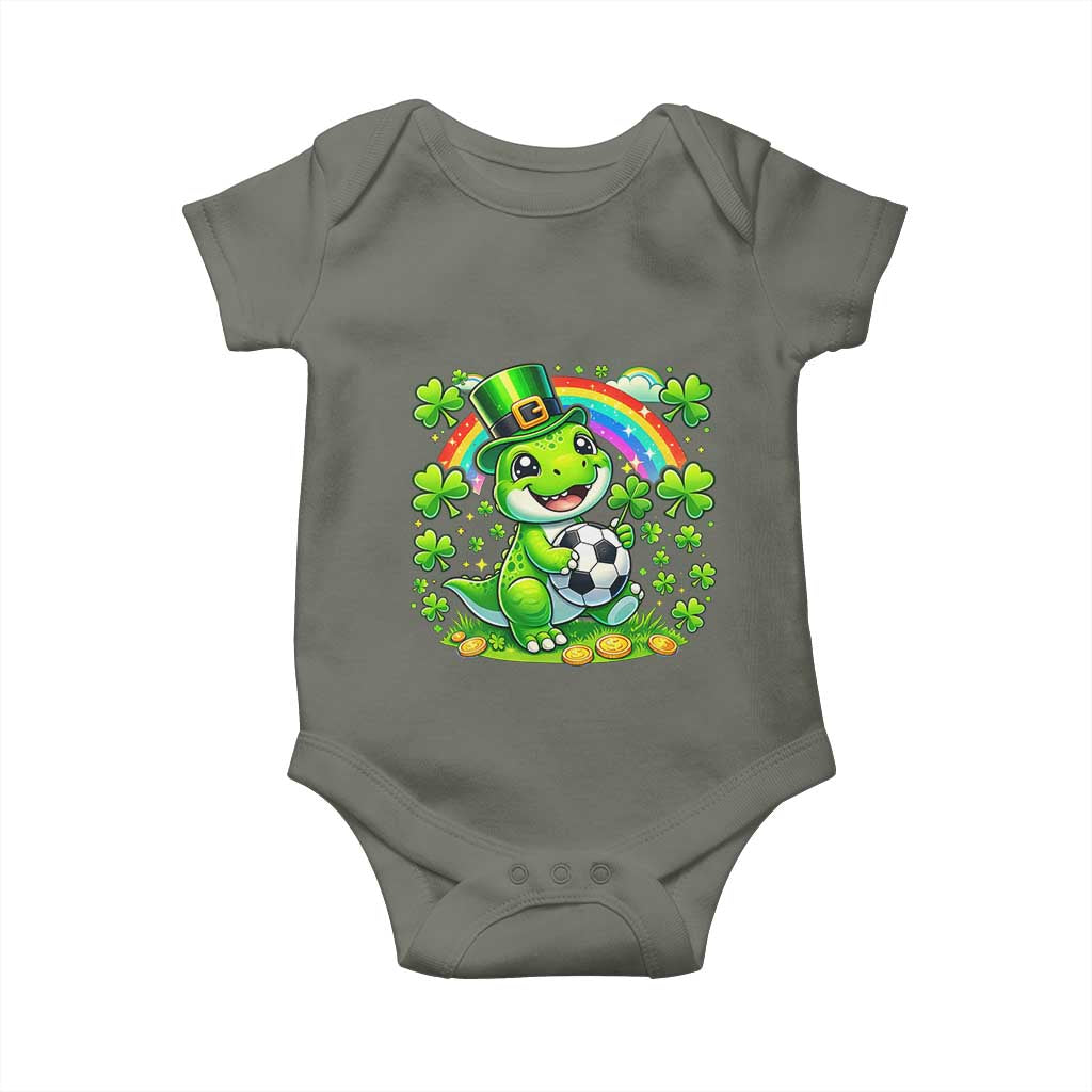 Cute Dinosaur Soccer Player Baby Onesie St Patricks Day Dino Lover TS12 Military Green Print Your Wear