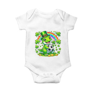 Cute Dinosaur Soccer Player Baby Onesie St Patricks Day Dino Lover TS12 White Print Your Wear