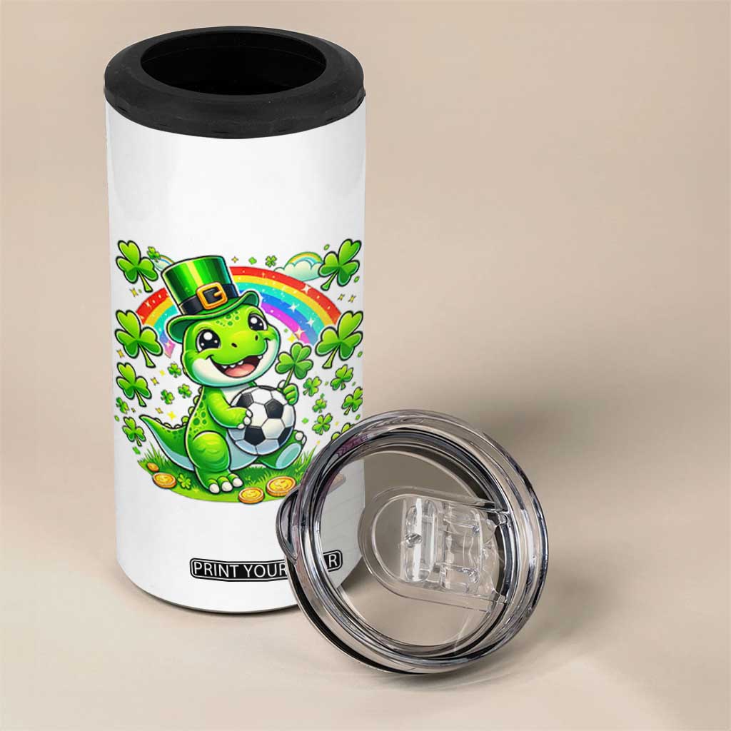 Cute Dinosaur Soccer Player 4 in 1 Can Cooler Tumbler St Patricks Day Dino Lover TS12 Print Your Wear