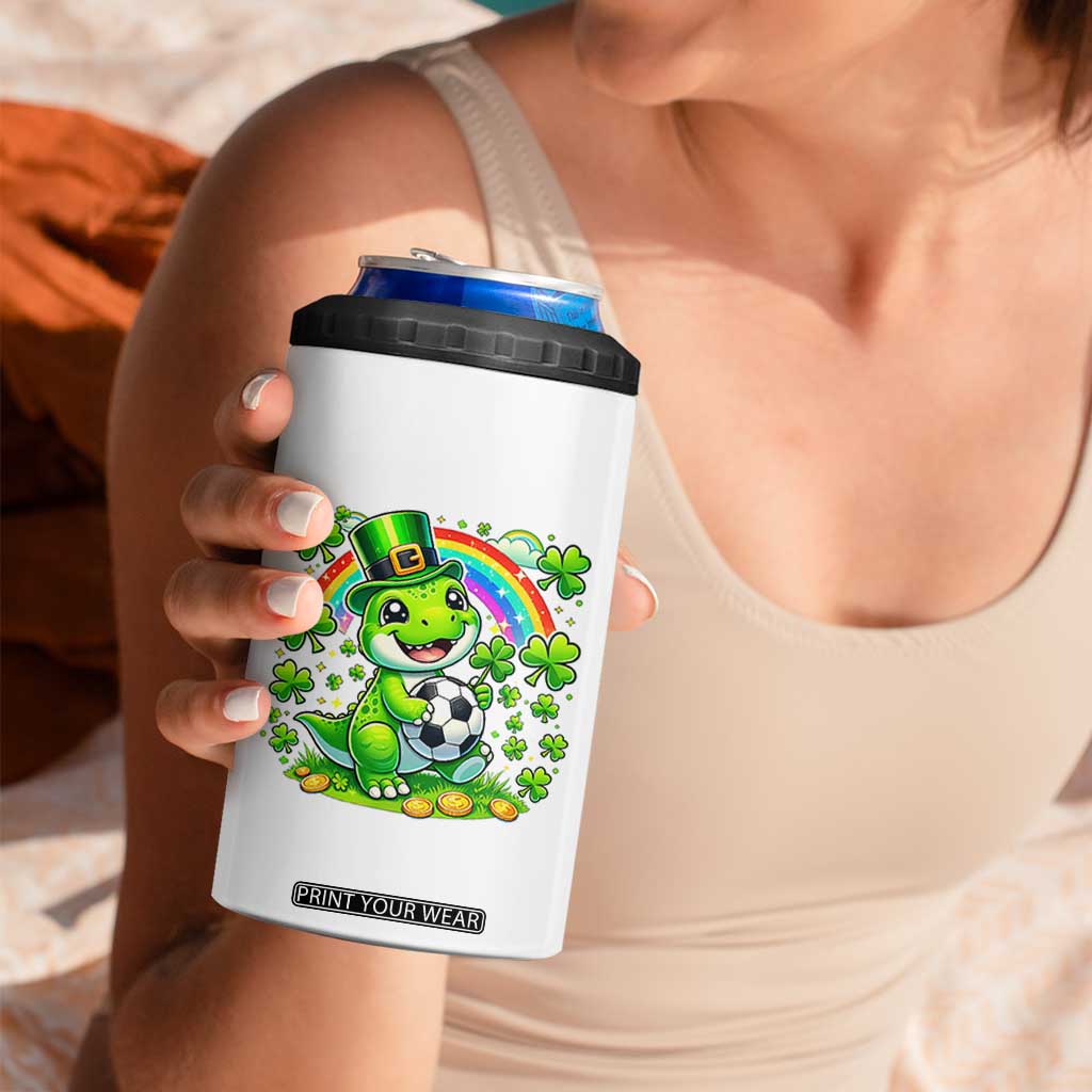 Cute Dinosaur Soccer Player 4 in 1 Can Cooler Tumbler St Patricks Day Dino Lover TS12 Print Your Wear