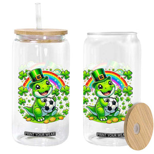 Cute Dinosaur Soccer Player Glass Can St Patricks Day Dino Lover TS12 Print Your Wear
