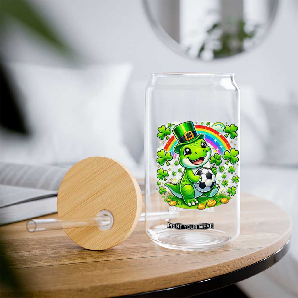 Cute Dinosaur Soccer Player Glass Can St Patricks Day Dino Lover TS12 Print Your Wear