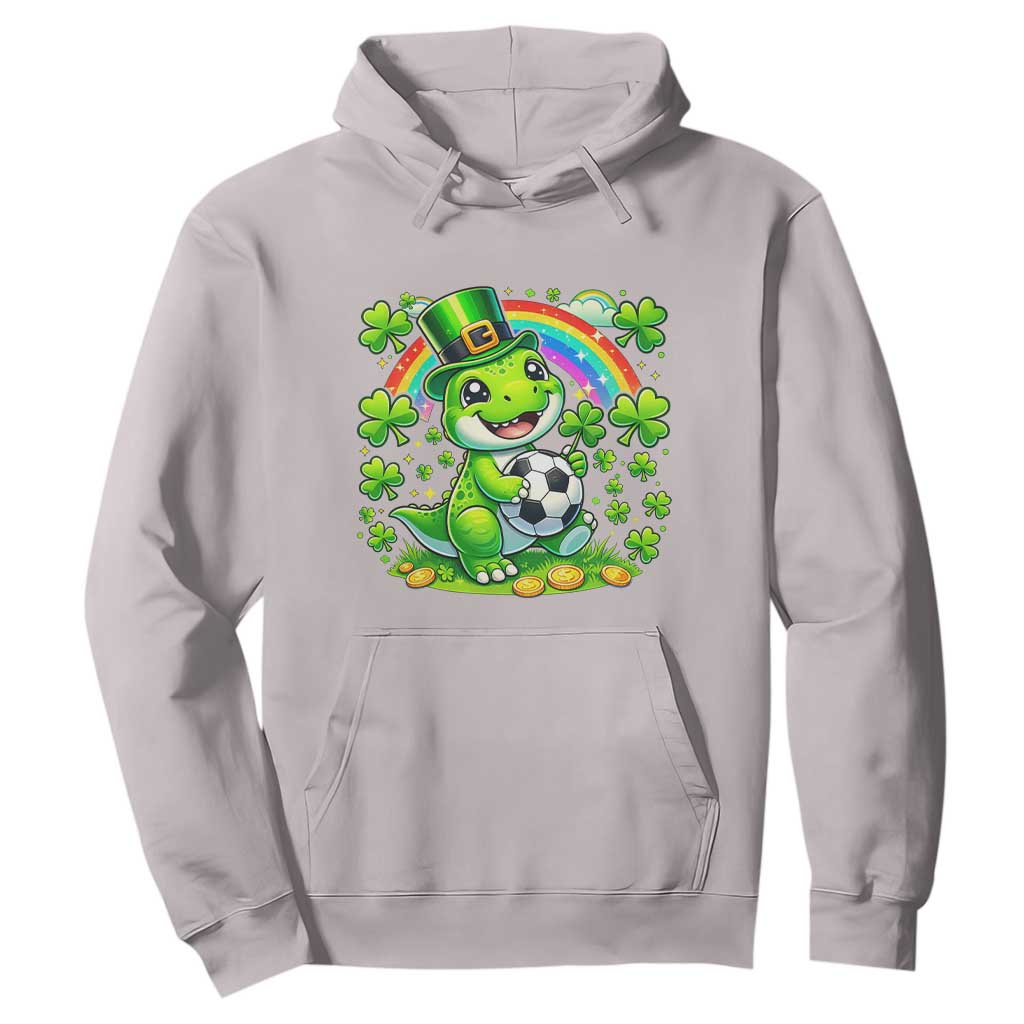 Cute Dinosaur Soccer Player Hoodie St Patricks Day Dino Lover TS12 Ice Gray Print Your Wear