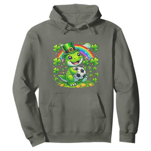Cute Dinosaur Soccer Player Hoodie St Patricks Day Dino Lover TS12 Military Green Print Your Wear