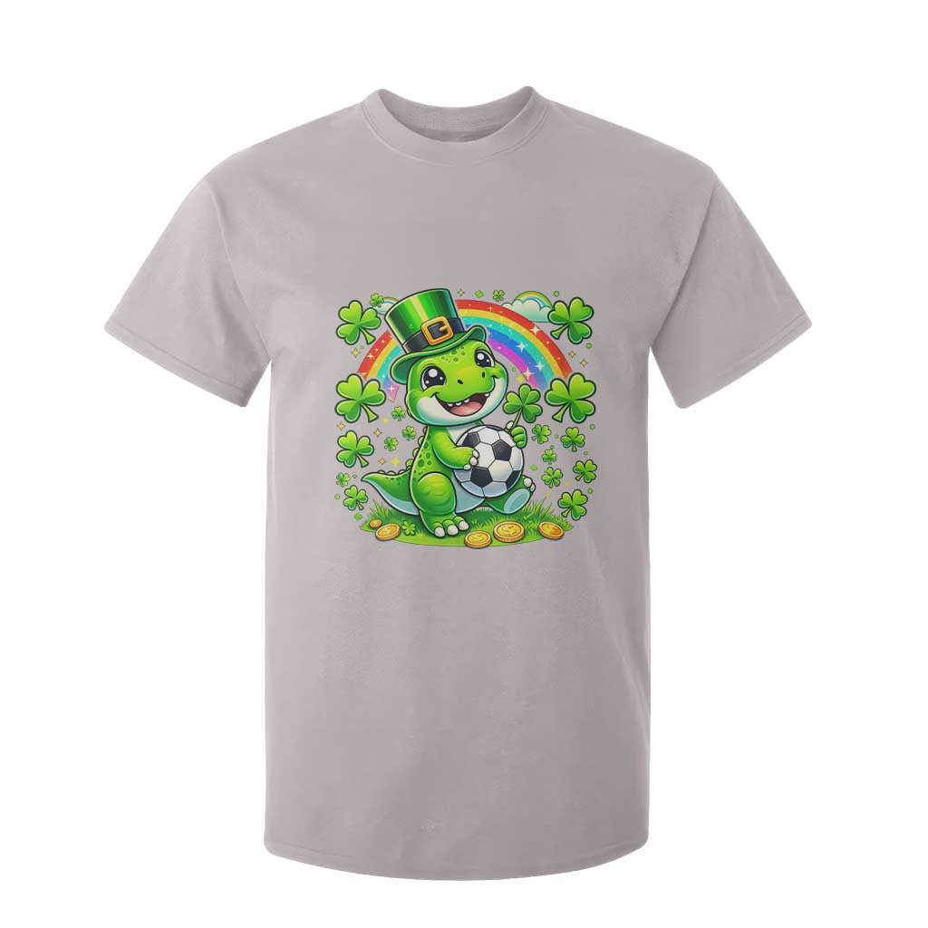 Cute Dinosaur Soccer Player T Shirt For Kid St Patricks Day Dino Lover TS12 Ice Gray Print Your Wear