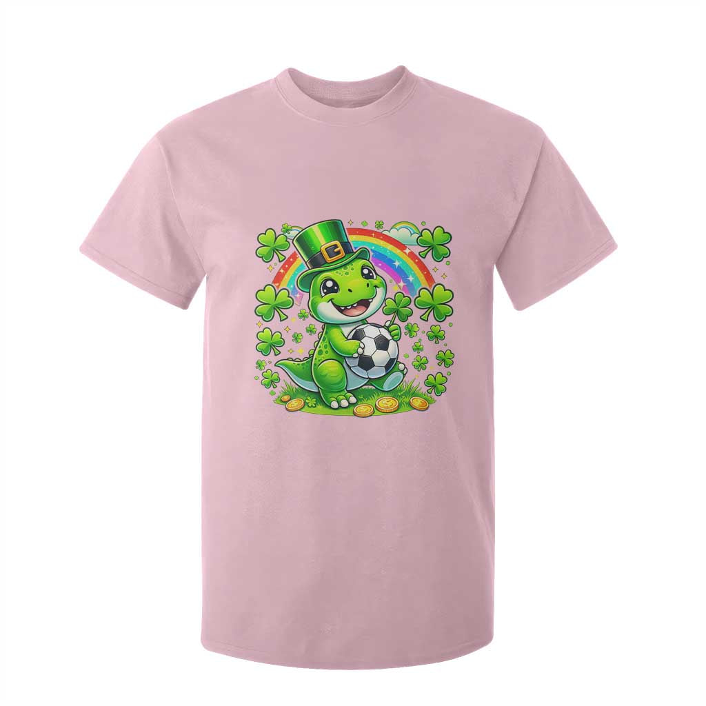 Cute Dinosaur Soccer Player T Shirt For Kid St Patricks Day Dino Lover TS12 Light Pink Print Your Wear