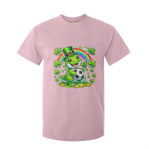 Cute Dinosaur Soccer Player T Shirt For Kid St Patricks Day Dino Lover TS12 Light Pink Print Your Wear