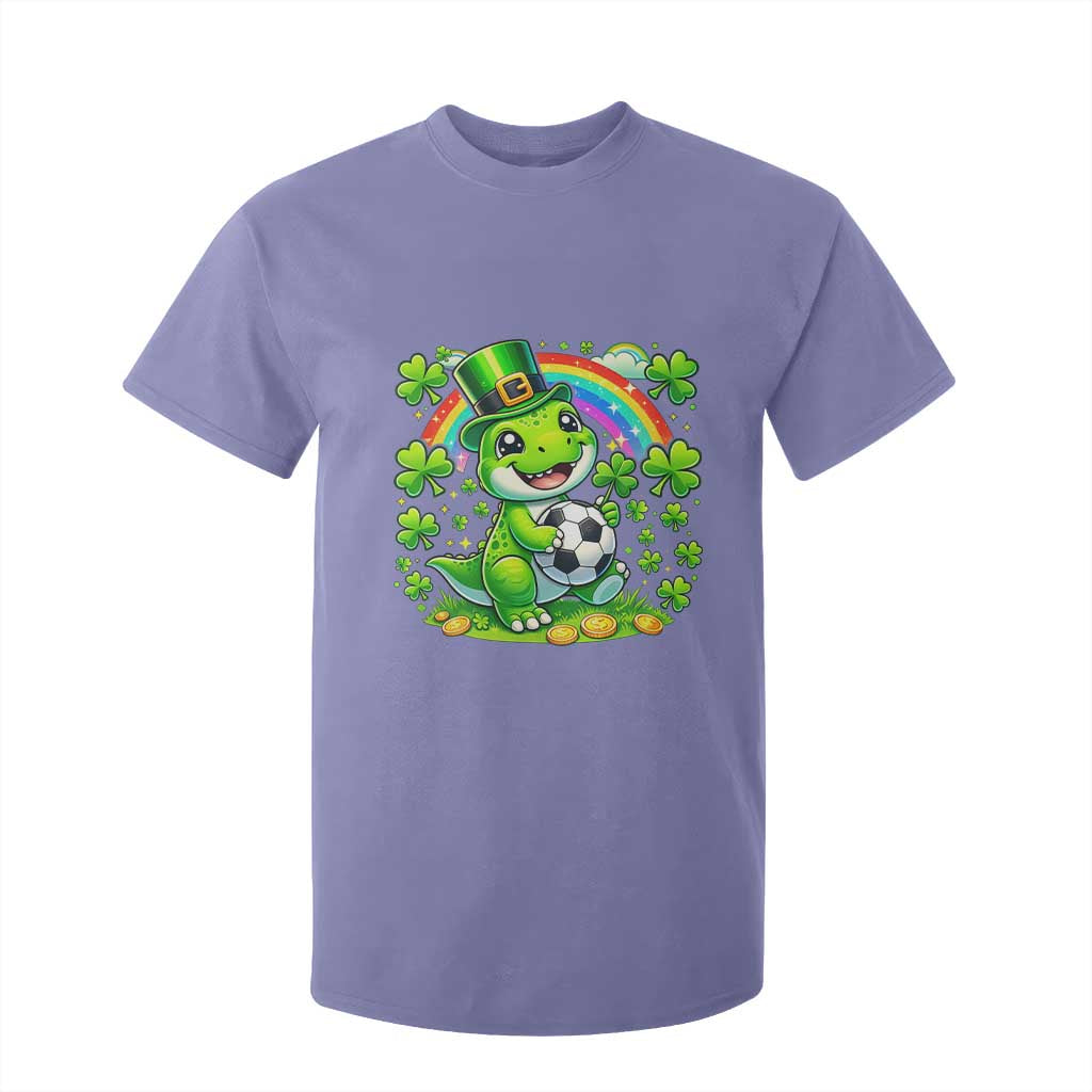 Cute Dinosaur Soccer Player T Shirt For Kid St Patricks Day Dino Lover TS12 Violet Print Your Wear