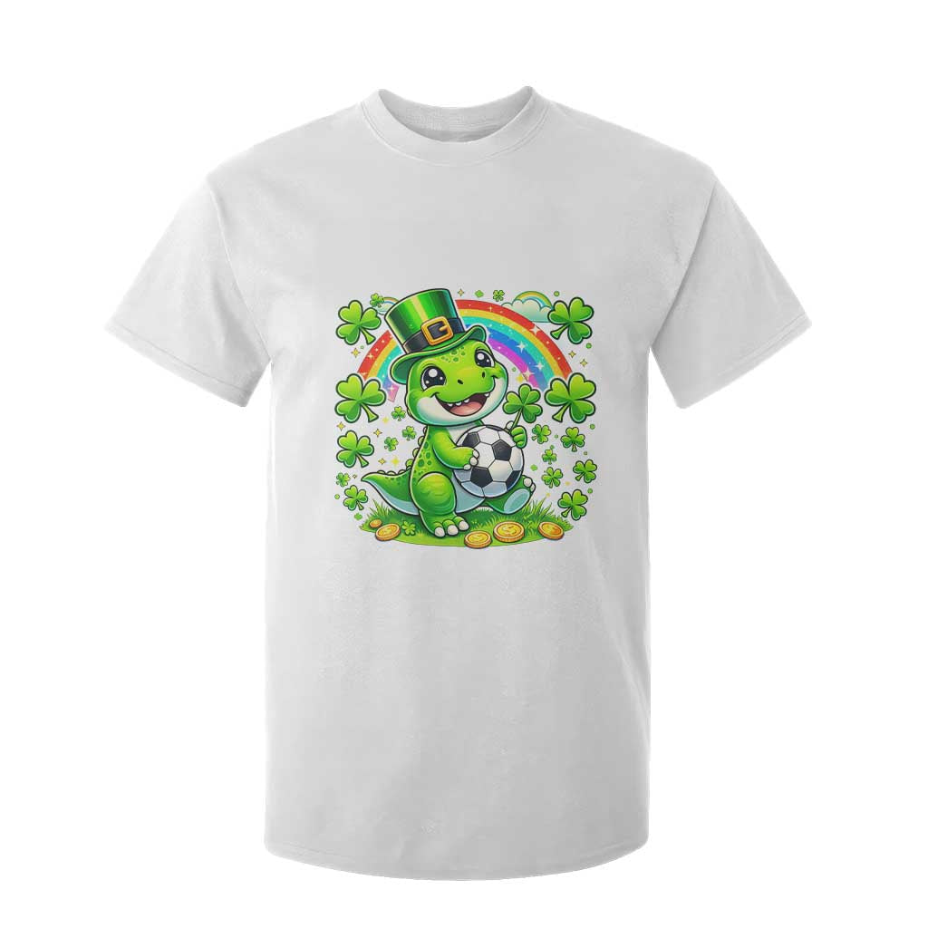 Cute Dinosaur Soccer Player T Shirt For Kid St Patricks Day Dino Lover TS12 White Print Your Wear