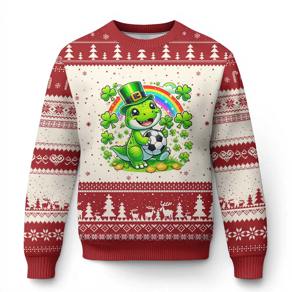 Cute Dinosaur Soccer Player Ugly Christmas Sweater St Patricks Day Dino Lover TS12 Beige Red Print Your Wear