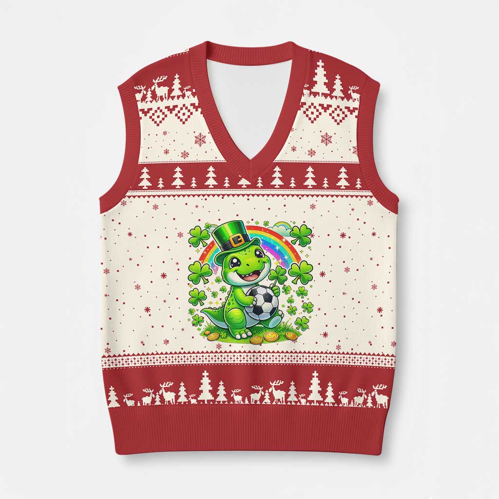 Cute Dinosaur Soccer Player V-Neck Knit Sweater Vest St Patricks Day Dino Lover TS12 Beige Red Print Your Wear