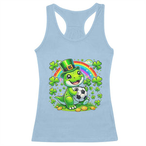 Cute Dinosaur Soccer Player Racerback Tank Top St Patricks Day Dino Lover TS12 Light Blue Print Your Wear