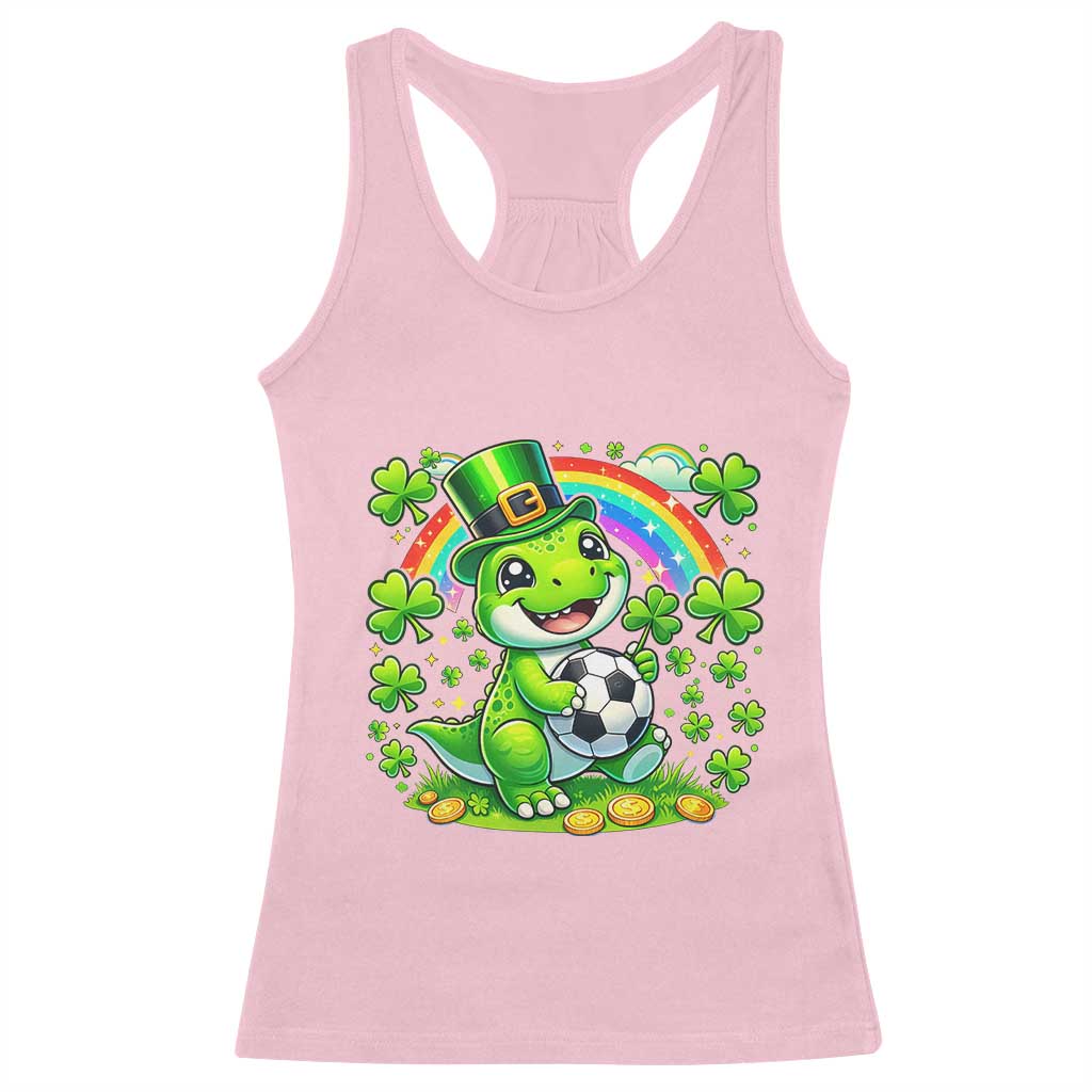 Cute Dinosaur Soccer Player Racerback Tank Top St Patricks Day Dino Lover TS12 Light Pink Print Your Wear