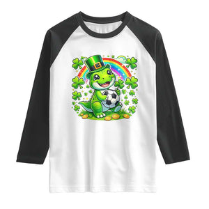 Cute Dinosaur Soccer Player Raglan Shirt St Patricks Day Dino Lover TS12 White Black Print Your Wear