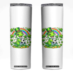 Cute Dinosaur Soccer Player Skinny Tumbler St Patricks Day Dino Lover TS12 White Print Your Wear