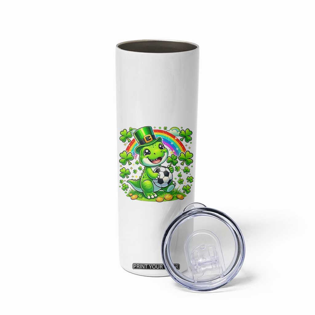 Cute Dinosaur Soccer Player Skinny Tumbler St Patricks Day Dino Lover TS12 Print Your Wear