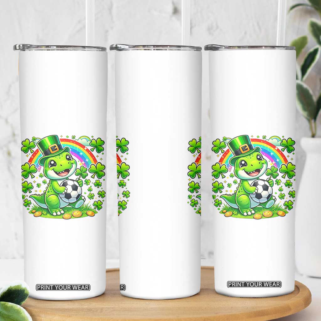 Cute Dinosaur Soccer Player Skinny Tumbler St Patricks Day Dino Lover TS12 Print Your Wear
