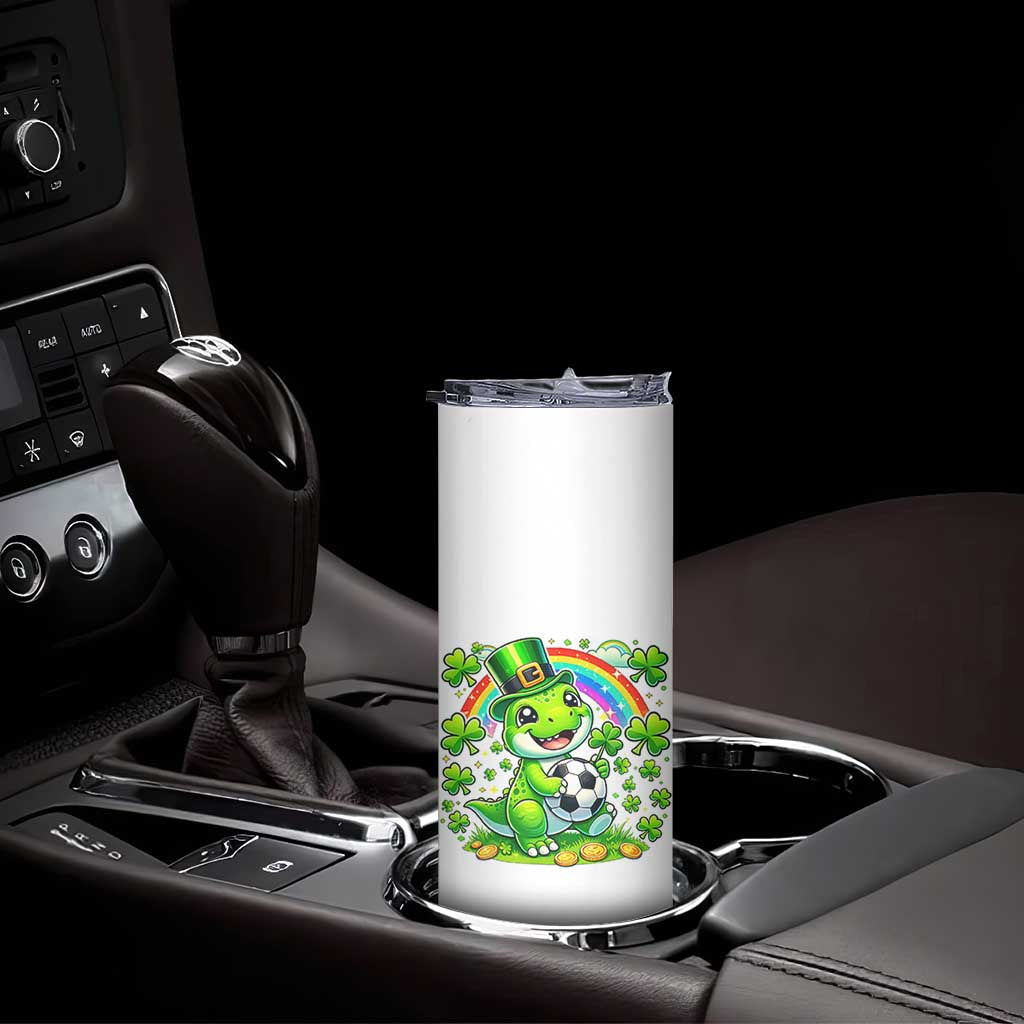 Cute Dinosaur Soccer Player Skinny Tumbler St Patricks Day Dino Lover TS12 Print Your Wear