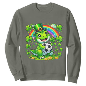 Cute Dinosaur Soccer Player Sweatshirt St Patricks Day Dino Lover TS12 Military Green Print Your Wear