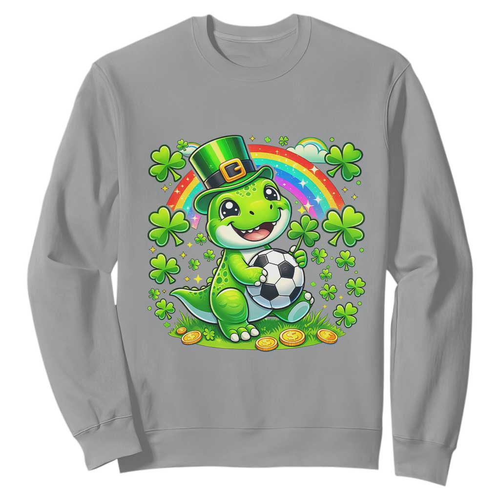 Cute Dinosaur Soccer Player Sweatshirt St Patricks Day Dino Lover TS12 Sport Gray Print Your Wear