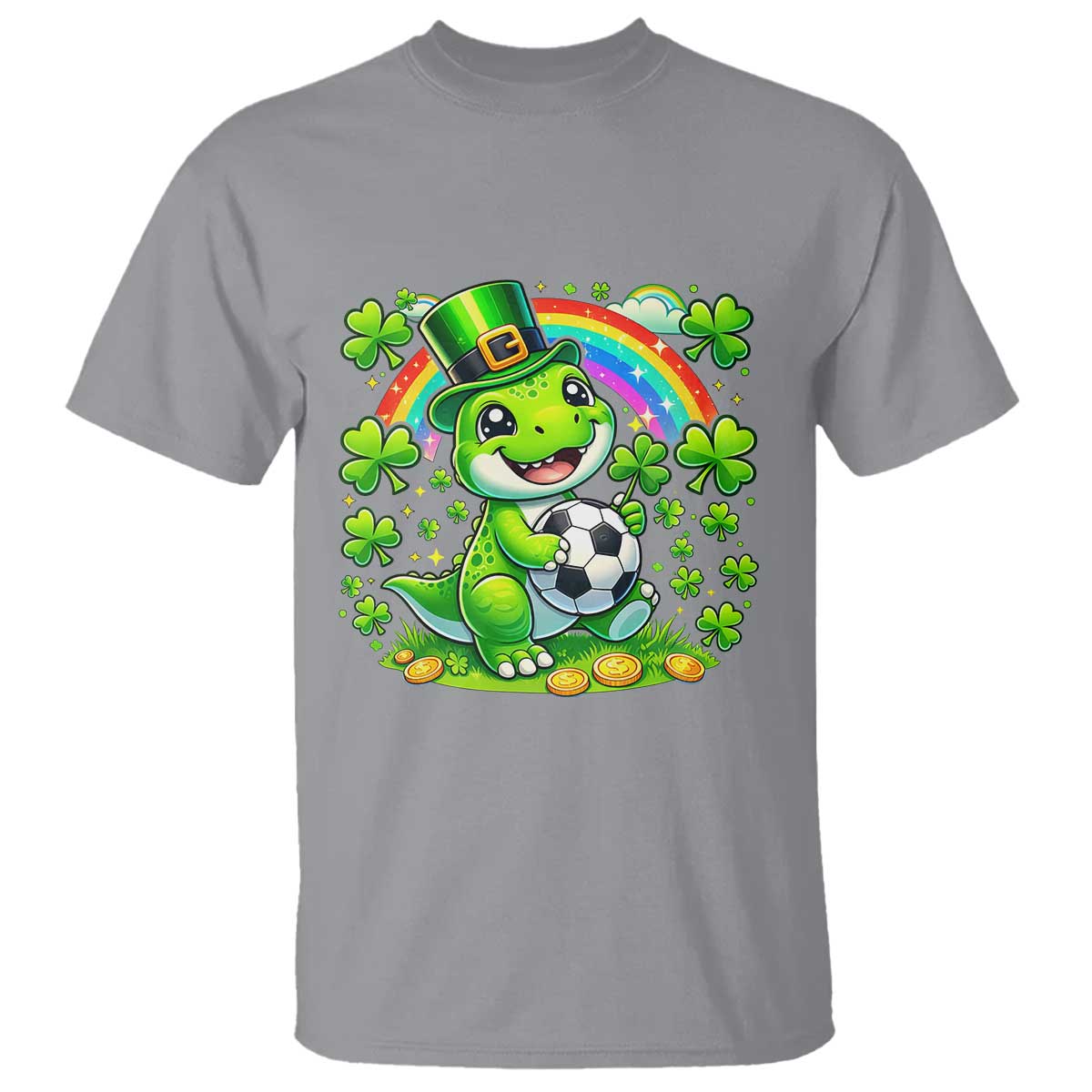 Cute Dinosaur Soccer Player T Shirt St Patricks Day Dino Lover TS12 Sport Gray Print Your Wear