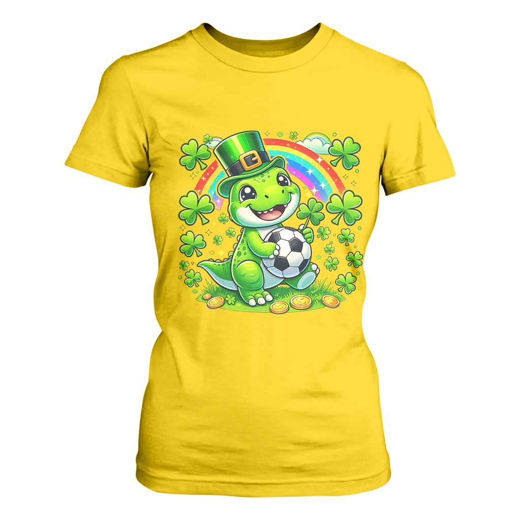 Cute Dinosaur Soccer Player T Shirt For Women St Patricks Day Dino Lover TS12 Daisy Print Your Wear