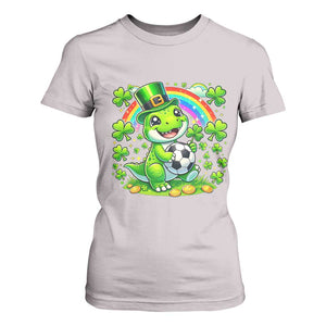 Cute Dinosaur Soccer Player T Shirt For Women St Patricks Day Dino Lover TS12 Ice Gray Print Your Wear