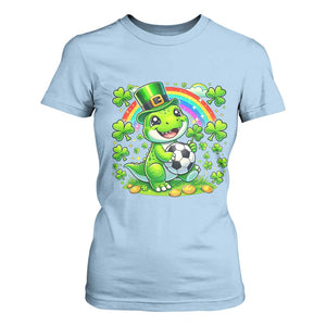 Cute Dinosaur Soccer Player T Shirt For Women St Patricks Day Dino Lover TS12 Light Blue Print Your Wear