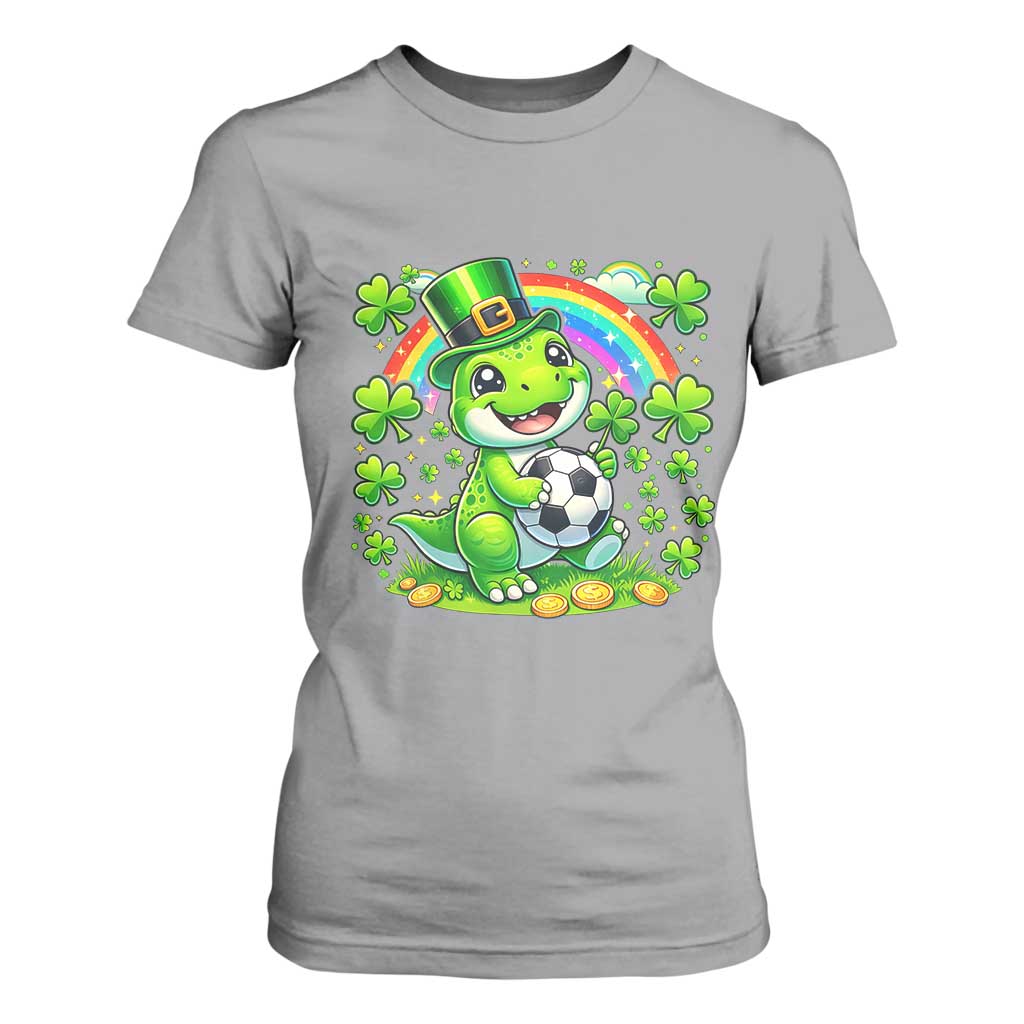 Cute Dinosaur Soccer Player T Shirt For Women St Patricks Day Dino Lover TS12 Sport Gray Print Your Wear