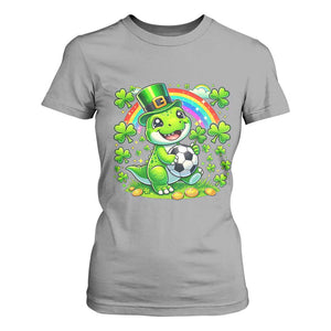 Cute Dinosaur Soccer Player T Shirt For Women St Patricks Day Dino Lover TS12 Sport Gray Print Your Wear