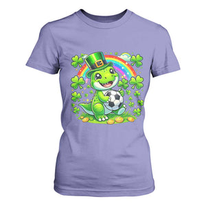 Cute Dinosaur Soccer Player T Shirt For Women St Patricks Day Dino Lover TS12 Violet Print Your Wear