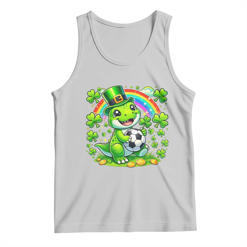 Cute Dinosaur Soccer Player Tank Top St Patricks Day Dino Lover TS12 Ash Print Your Wear