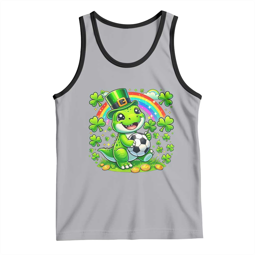 Cute Dinosaur Soccer Player Tank Top St Patricks Day Dino Lover TS12 Athletic Heather Black Print Your Wear
