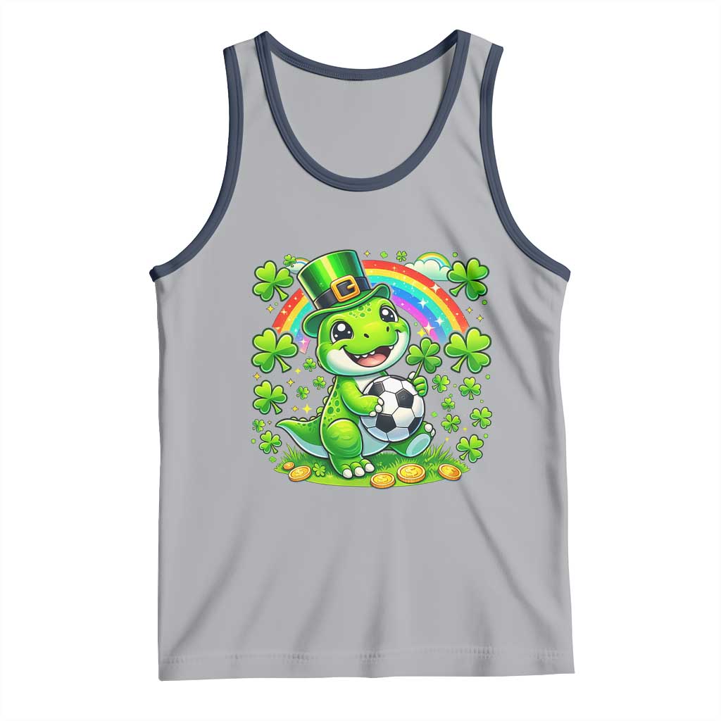 Cute Dinosaur Soccer Player Tank Top St Patricks Day Dino Lover TS12 Athletic Heather Navy Print Your Wear