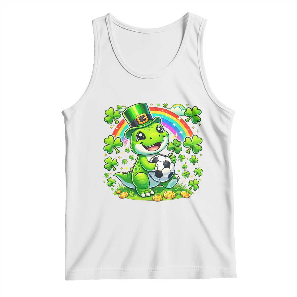 Cute Dinosaur Soccer Player Tank Top St Patricks Day Dino Lover TS12 White Print Your Wear
