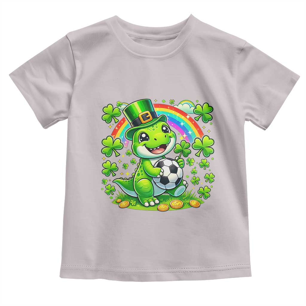 Cute Dinosaur Soccer Player Toddler T Shirt St Patricks Day Dino Lover TS12 Ice Gray Print Your Wear