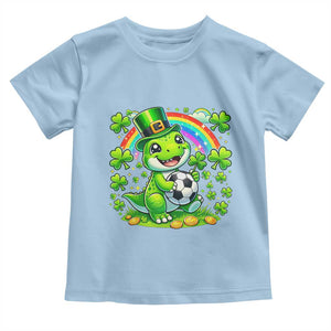 Cute Dinosaur Soccer Player Toddler T Shirt St Patricks Day Dino Lover TS12 Light Blue Print Your Wear