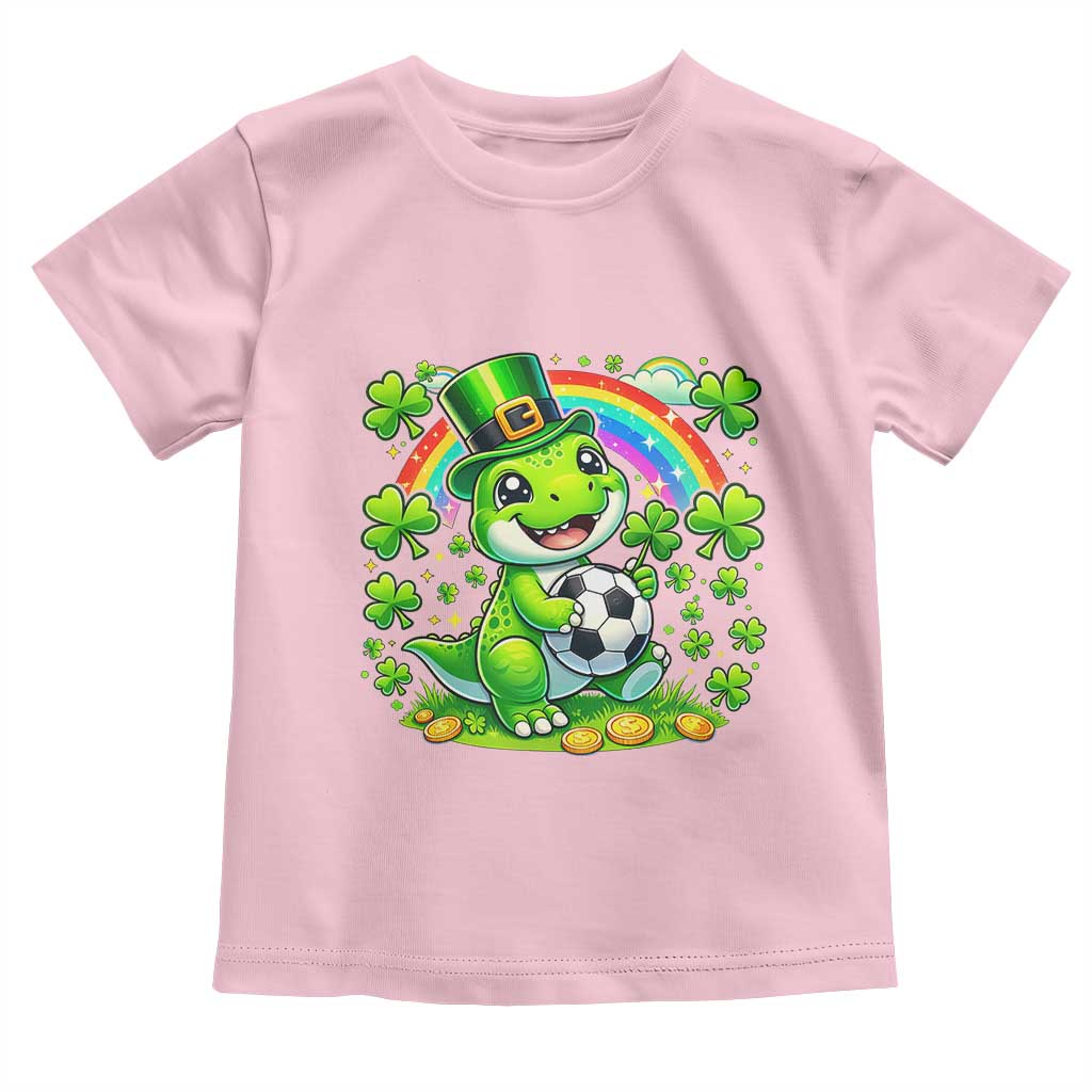 Cute Dinosaur Soccer Player Toddler T Shirt St Patricks Day Dino Lover TS12 Light Pink Print Your Wear