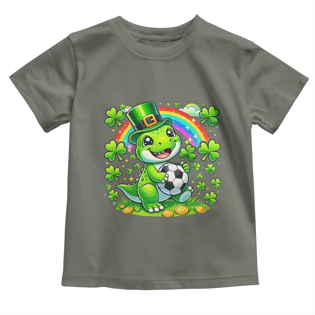 Cute Dinosaur Soccer Player Toddler T Shirt St Patricks Day Dino Lover TS12 Military Green Print Your Wear