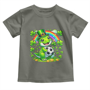 Cute Dinosaur Soccer Player Toddler T Shirt St Patricks Day Dino Lover TS12 Military Green Print Your Wear