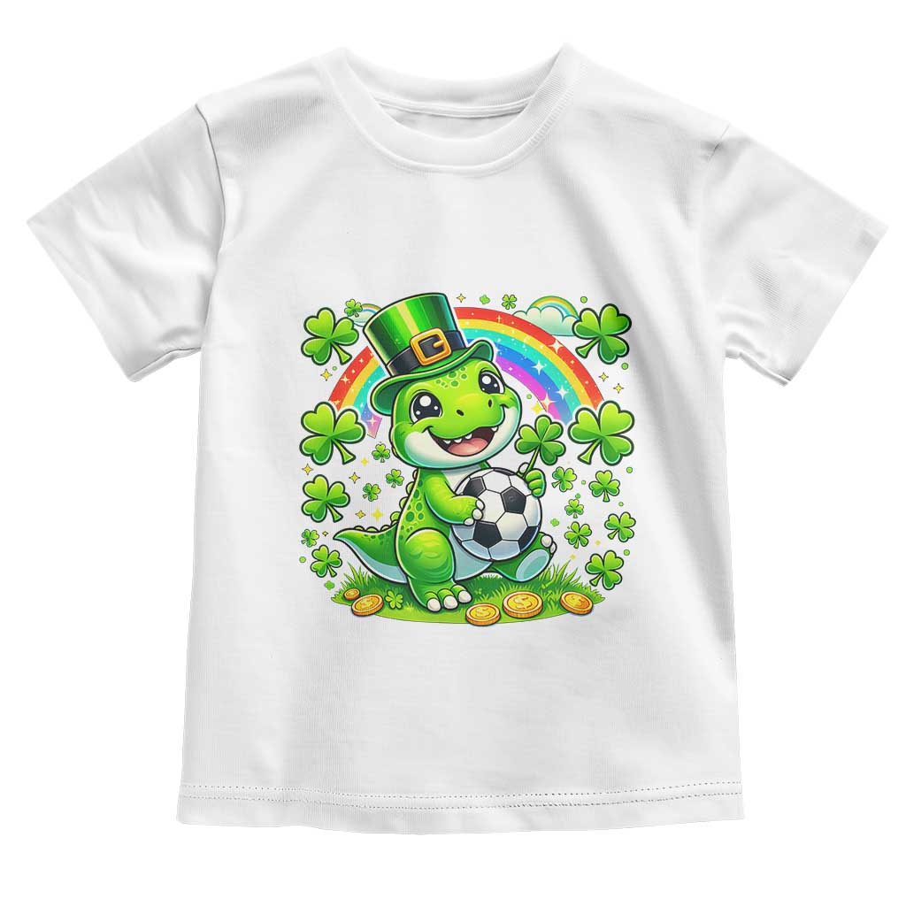 Cute Dinosaur Soccer Player Toddler T Shirt St Patricks Day Dino Lover TS12 White Print Your Wear