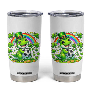 Cute Dinosaur Soccer Player Tumbler Cup St Patricks Day Dino Lover TS12 White Print Your Wear
