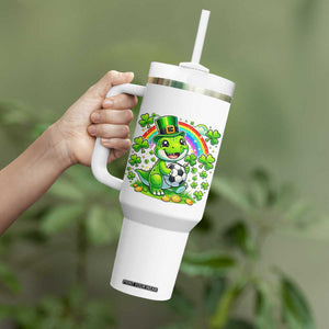Cute Dinosaur Soccer Player Tumbler With Handle St Patricks Day Dino Lover TS12 Print Your Wear