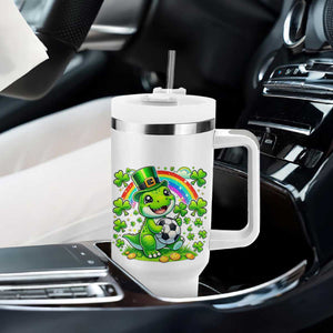 Cute Dinosaur Soccer Player Tumbler With Handle St Patricks Day Dino Lover TS12 Print Your Wear