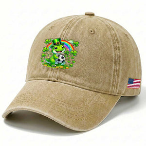 Cute Dinosaur Soccer Player Washed Cotton Baseball Cap St Patricks Day Dino Lover TS12 Print Your Wear