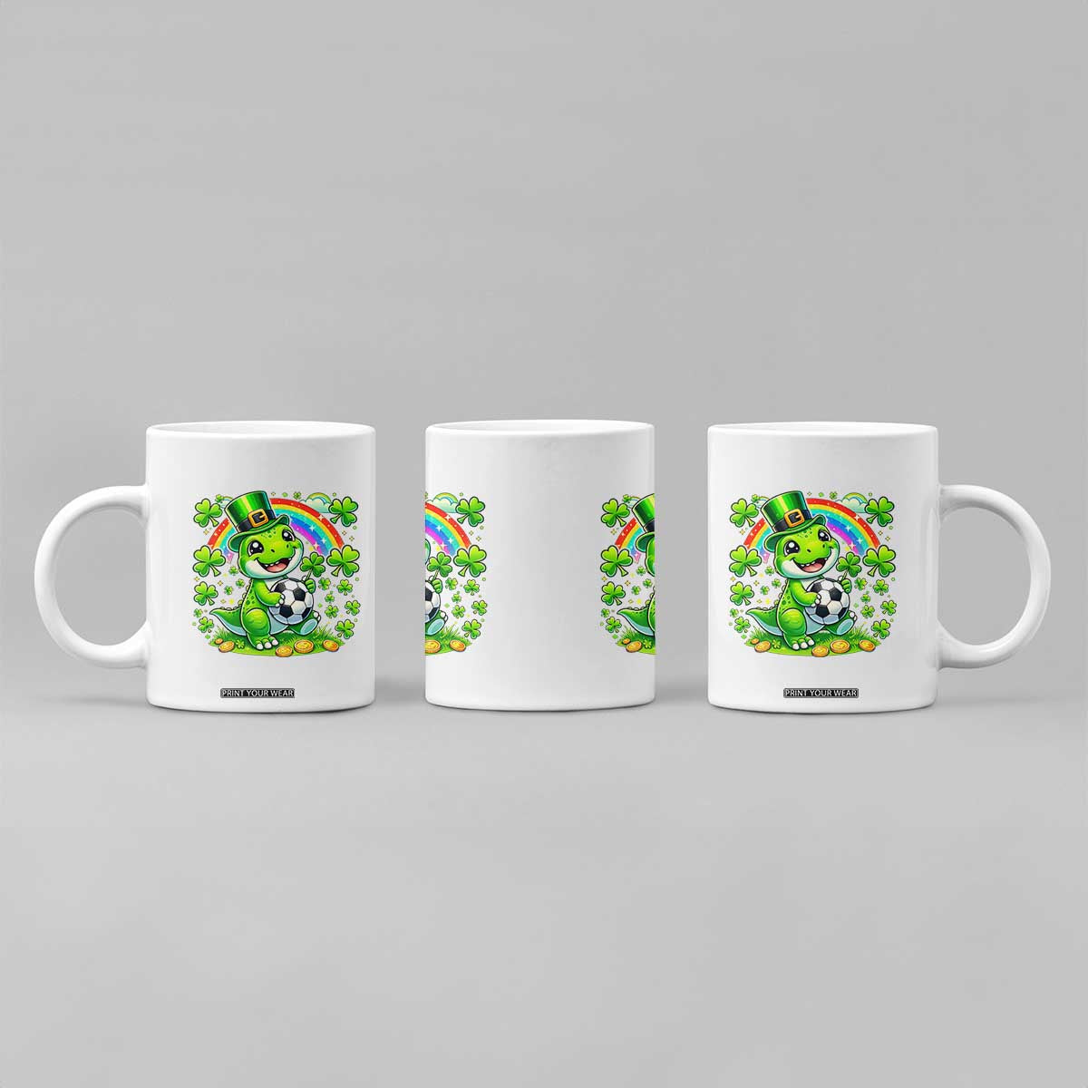 Cute Dinosaur Soccer Player Coffee Mug St Patricks Day Dino Lover TS12 Print Your Wear
