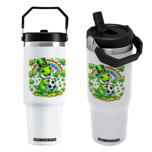 Cute Dinosaur Soccer Player Flip Straw Tumbler St Patricks Day Dino Lover TS12 One Size: 30 oz White Print Your Wear